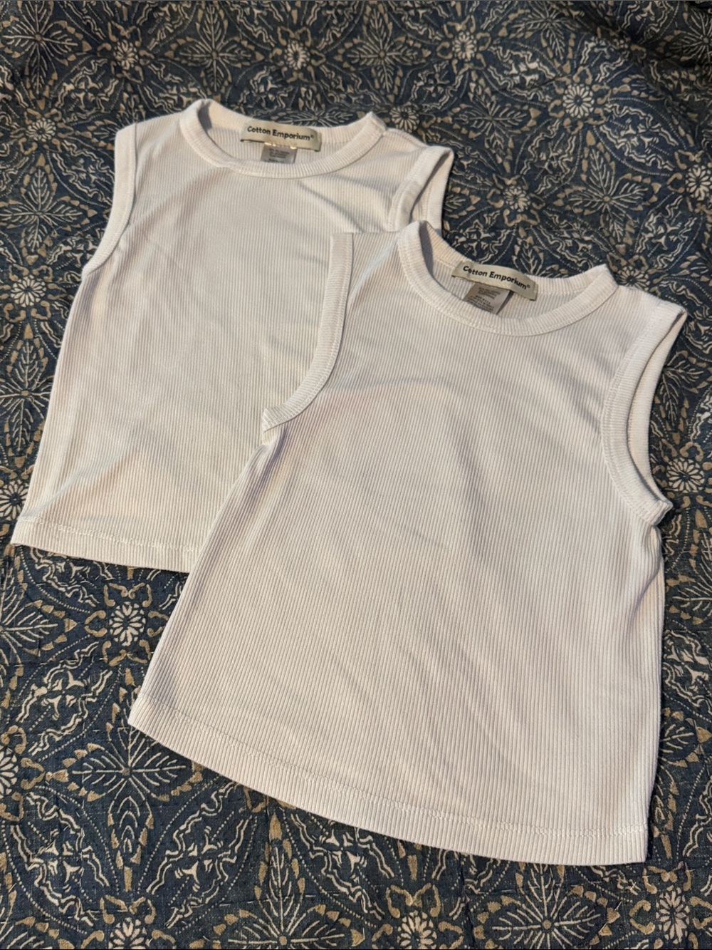 Girls Small- Cotton Emporium Kids White Ribbed Sleeveless Tank Tops - Set of 2